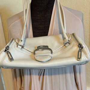 Cole Haan White Shoulder Bag with Silver Accents